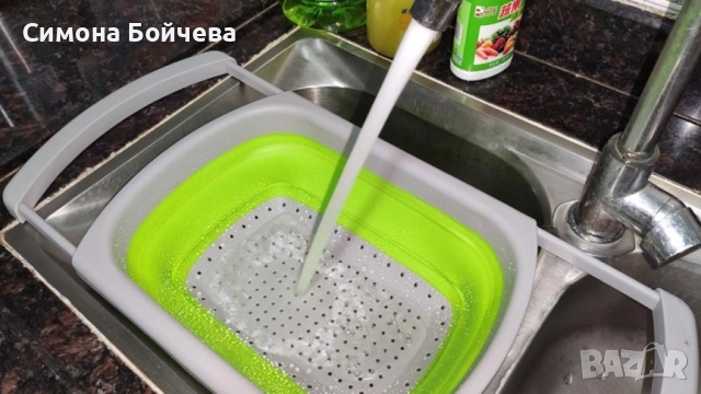 Сгъваема правоъгълна кошница за измиване и изцеждане на плодове и зеленчуци, снимка 3 - Други - 52819454
