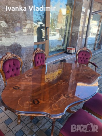 Италианска барокова трапезна маса и шест стола , снимка 11 - Маси - 43462127