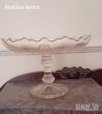 Стъклен,винтидж поднос за торта / фруктиера, снимка 2 - Други - 52560735