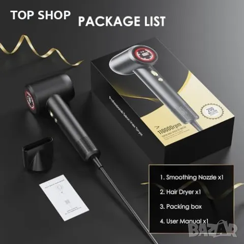 Нов лек Професионален Сешоар с Йонна Защита и Стилен Дизайн GLAM, снимка 7 - Сешоари - 49321369