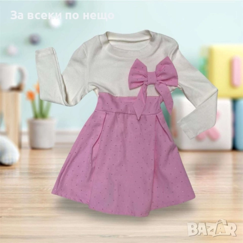 Детска Рокля С Панделка И Блестящи Камъчета В Долната Част Код S241