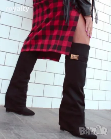 Ботуши на платформа - черен велур, снимка 3 - Дамски ботуши - 49924367