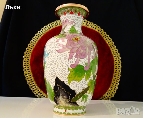 Китайска медна ваза Клоазоне,Cloisonne,маркирана. , снимка 7 - Вази - 36916498