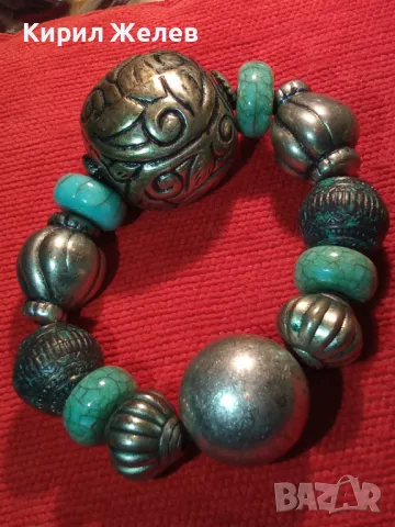 СТАРИНЕН ЕТНО АРТ СТИЛ ПОСРЕБРЕНА ТЮРКОАЗЕНА ХЕНД МЕЙД ГРИВНА 47317, снимка 6 - Гривни - 47219390