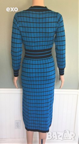 Елегантна рокля, Ефектна рокля каре, Синя рокля каре, Жълта рокля каре, снимка 6 - Рокли - 43231747