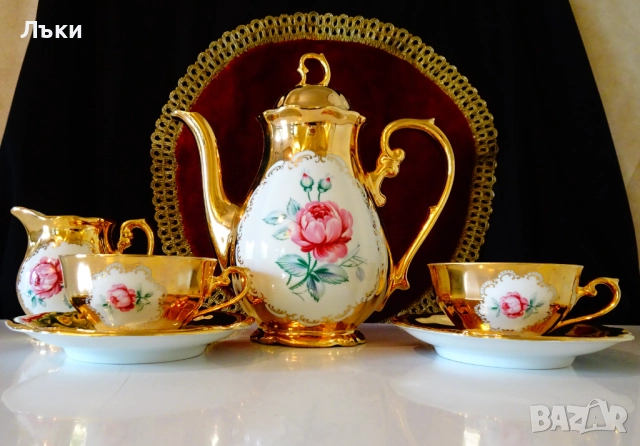 Каничка баварски порцелан,чисто злато,роза,барок. , снимка 6 - Антикварни и старинни предмети - 52056147