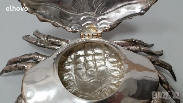 Посребрена купа за хайвер във формата на краб, Franco Lapini Италия, 1970г, снимка 6 - Антикварни и старинни предмети - 28188290