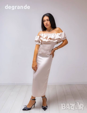 Сатенена рокля с деколте, снимка 2 - Рокли - 50944748