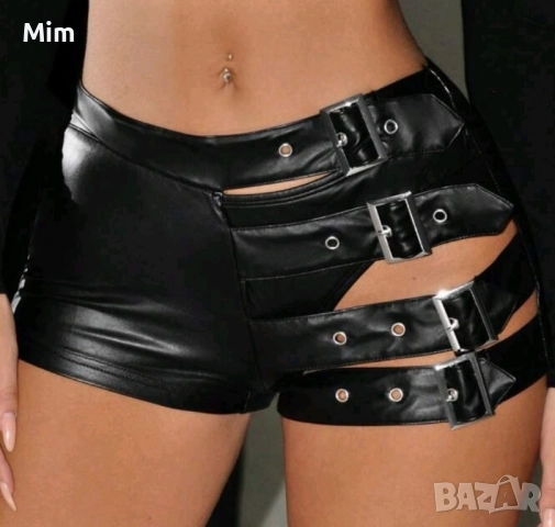 К-т S Черно бюстие и къси панталони от еко кожа , снимка 2 - Къси панталони и бермуди - 52103711