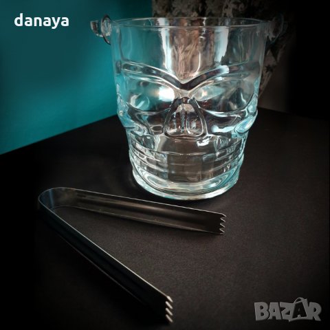 1379 Стъклена купа за лед с щипка ледарка ЧЕРЕП 900ml, снимка 4 - Прибори за хранене, готвене и сервиране - 27989774