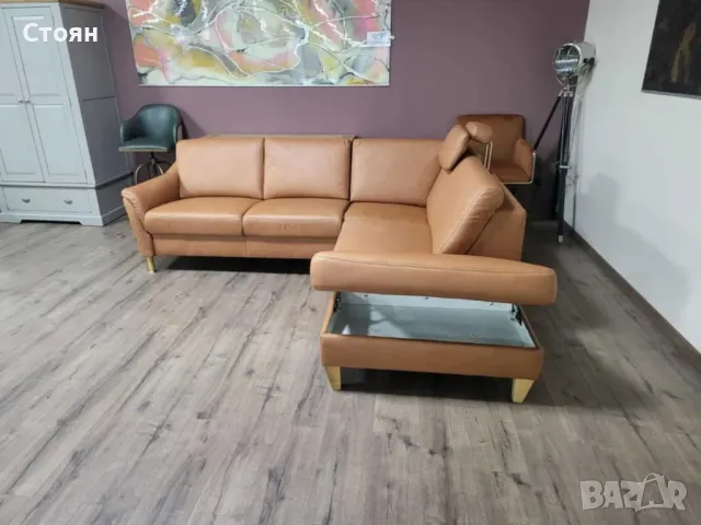 Светло кафяв кожен ъглов диван "Viola" с функция ракла, снимка 10 - Дивани и мека мебел - 48307371