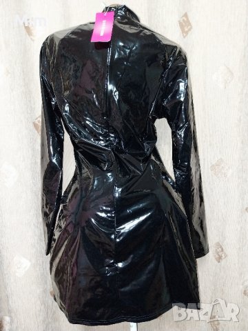  L Черна  рокля от лак / винил /, снимка 10 - Рокли - 43120476