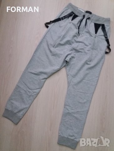 Светлосив спортен панталон с тиранти - потур , снимка 1 - Панталони - 44009922