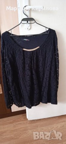 Черна дантелена блуза , снимка 1 - Блузи с дълъг ръкав и пуловери - 43695740