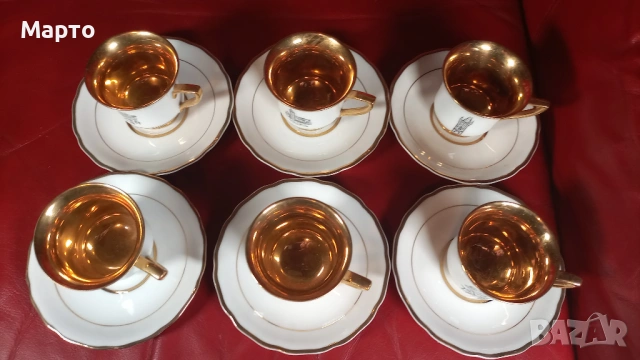 Комплект за кафе, 6 чинийки, 6 чашки, Чехословакия , снимка 3 - Чаши - 53415901