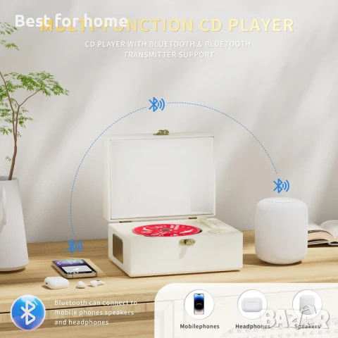   Bluetooth акумулаторен кожен CD плейър с високоговорители Yintiny, снимка 3 - MP3 и MP4 плеъри - 50495850