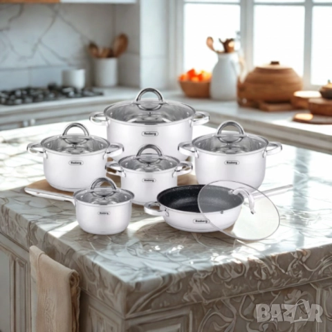 Комплект тенджери Rosberg, Неръждаема стомана, 6 части, Индукция