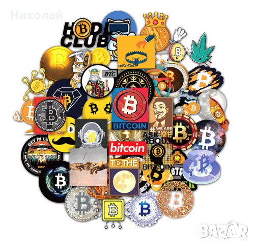 50 бр. Стикери Биткойн , Bitcoin , Satoshi , To the moon , Крипто, снимка 1 - Други - 35142027