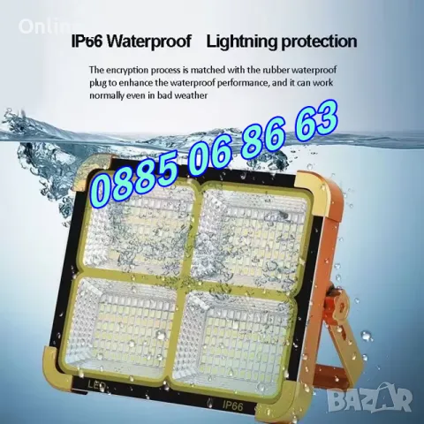 Соларен прожектор 100W с 4 режима на работа, къмпинг лампа 175х155 мм, снимка 4 - Соларни лампи - 50300024
