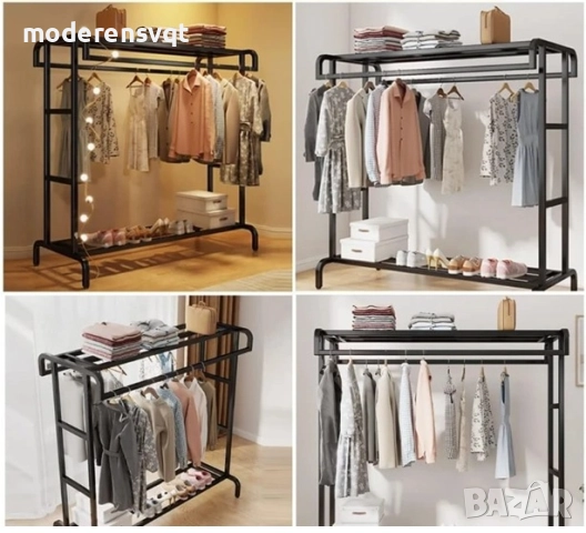 Черна закачалка за дрехи с поставка за обувки, снимка 2 - Закачалки - 51935142