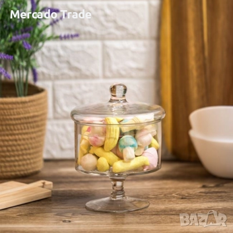 Стъклен буркан Mercado Trade, За сладки или бонбони, Цилиндър