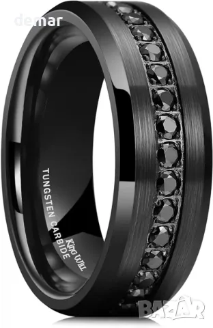 King Will GEM Мъжки 8мм черен пръстен от волфрамов карбид с кубичен цирконий