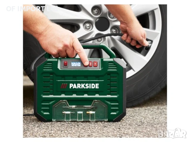 Преносим Компресор с Дигитален Дисплей PARKSIDE 12V/230V PMK 150 A1, снимка 3 - Компресори - 53369911