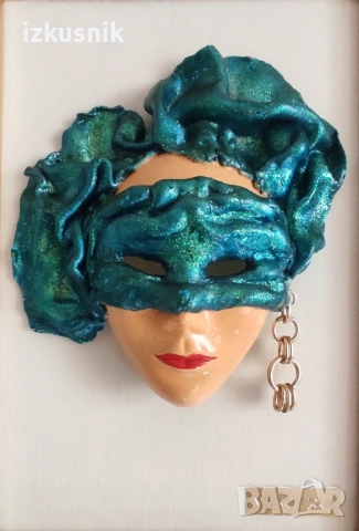 Винтидж авторска венецианска маска в рамка, снимка 2 - Колекции - 52774594