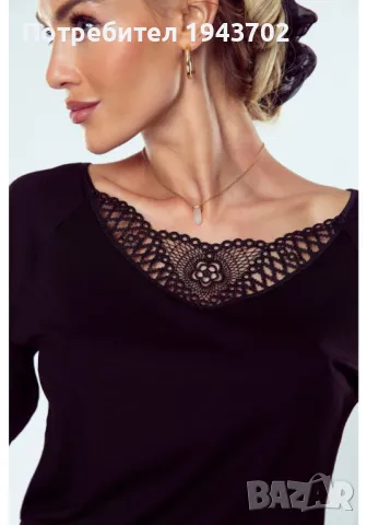 Дамска блуза с 34 ръкави в черен цвят ORNELLA, снимка 3 - Блузи с дълъг ръкав и пуловери - 48118302