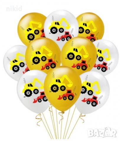 Кран Багер Трактор бял златист Обикновен надуваем латекс латексов балон парти хелий или газ