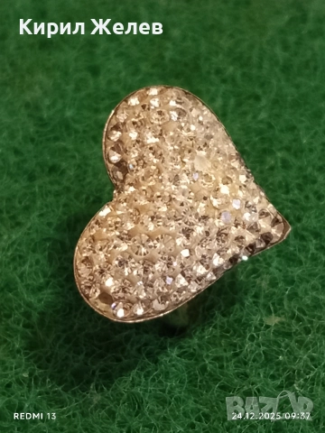 Сребърен пръстен с кристално сърце ❤️ Swarovski стил и елегантност 37676 , снимка 3 - Пръстени - 52889710