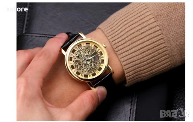 Изискан прозрачен мъжки ръчен часовник с кварцов механизъм и к. каишка, снимка 9 - Мъжки - 52793849