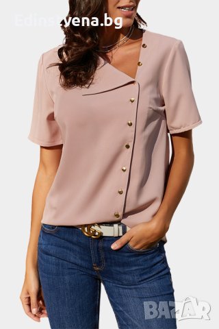 Дамска блуза в розово с къс ръкав и копчета, снимка 4 - Корсети, бюстиета, топове - 40828476