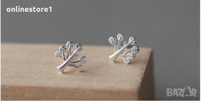Сребърни Обеци Клонове на живота - 925 печат сребро BA214, снимка 6 - Обеци - 28147641