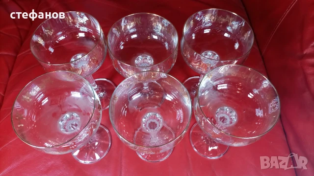 Кристални чаши за шампанско „Флора”, златен кант, златни шарки, снимка 6 - Чаши - 50944229