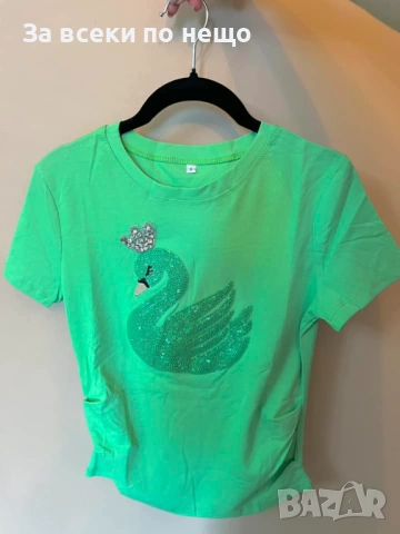 Дамска Тениска С Лебед👚Дамска Блуза С Къс Ръкав - 3 Цвята Код EN, снимка 3 - Тениски - 52501972