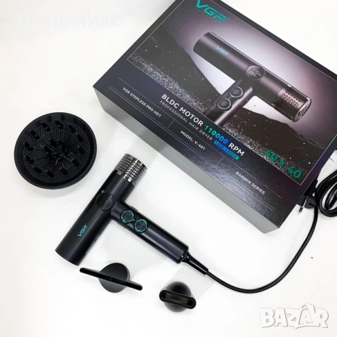 Професионален сешоар VGR с BLDC мотор 110 000 RPM – Йонна технология и дифузер, снимка 3 - Други стоки за дома - 52816235