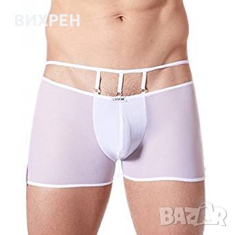 мъжки прашки, еротични боксерки марка Lookme, бели, с допълнителен ластик около ханша