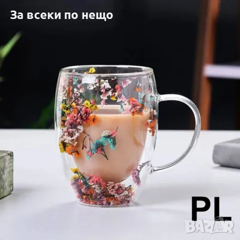 Двустенна чаша за кафе, топли напитки, естествени цветя, 330 мл Morello., снимка 2 - Чаши - 47359342