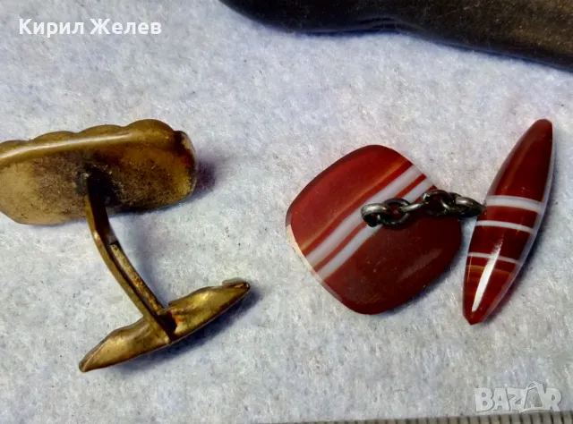 Лот 2 Стари БУТОНЕЛИ МЕСИНГОВА и от ЮВЕЛИРНО ШЛИФОВАН ПОЛИРАН ЛЕНТОВ АХАТ РЕТРО КОПЧЕТА 48814, снимка 8 - Антикварни и старинни предмети - 48818782
