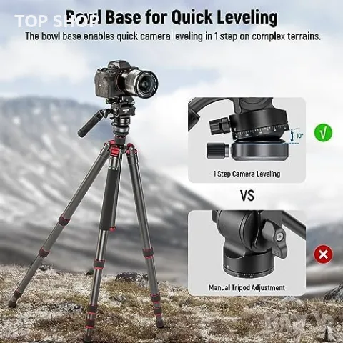 Нова глава за статив NEEWER с нивелираща основа триножник Arca QR плоча, снимка 2 - Чанти, стативи, аксесоари - 49319146