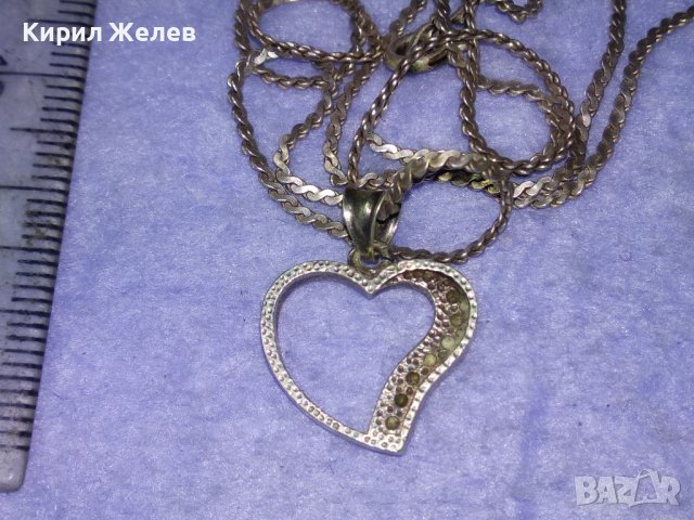 АРТ КОЛИЕ СРЕБЪРНО СЪРЧИЦЕ СРЕБРО 925 с ЦИРКОНЧЕТА и СРЕБЪРНА ВИСОКА ПРОБА СРЕБРО ФИНА ВЕРИЖКА 40327, снимка 13 - Колиета, медальони, синджири - 43308553