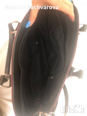Черна дамска чанта с червени кантове, снимка 6 - Чанти - 32778482