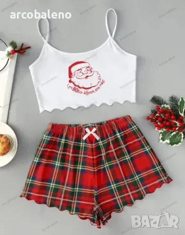 Коледна дамска ежедневна пижама от две части, 5цвята , снимка 4 - Пижами - 47557019