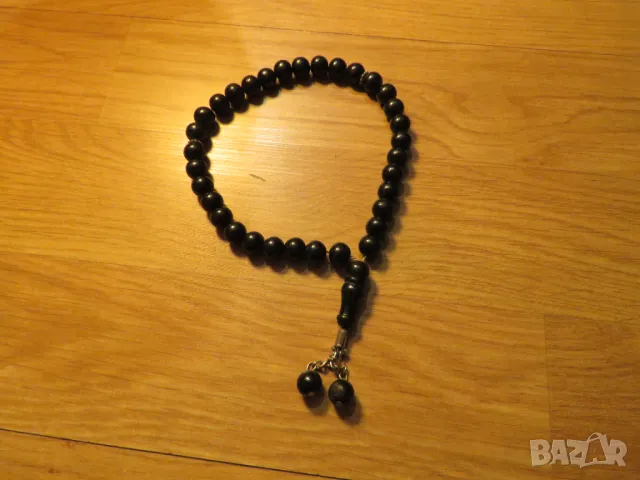 Старинна османска броеница с черни зърна, молитвена броеница с 33 мъниста турска броеница