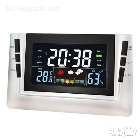 Електронна метеорологична станция с часовник термометър влагомер за дома офиса спалня температура, снимка 3 - Други - 53109070