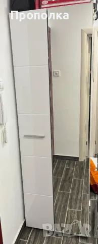 ДВУКРИЛЕН ГАРДЕРОБ С ОГЛЕДАЛО 60/35 Н192.5 смБЯЛ ГЛАНЦ, снимка 4 - Гардероби - 50086696