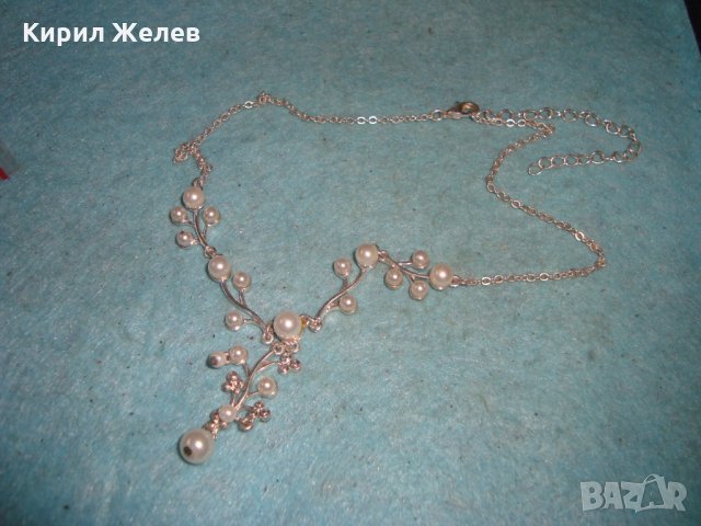 ПОСРЕБРЕНО ПЕРЛЕНО ФЛОРАЛНО НЕЖНО АРТ НУВО СТИЛ КОЛИЕ 6792, снимка 4 - Колиета, медальони, синджири - 35272179