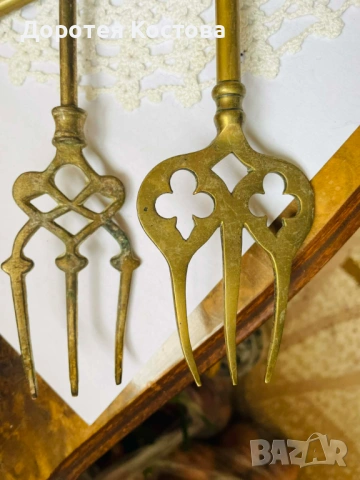 Красиви месингови вилици за камина от Англия, снимка 5 - Антикварни и старинни предмети - 53422512