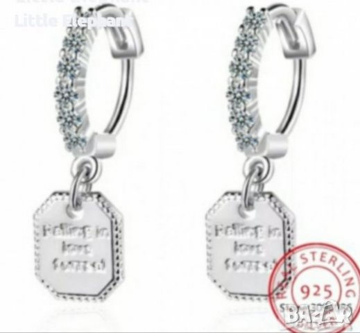 -100 лв Sale Сребърни висящи обеци с надписи"Falling in love for real"/нови, снимка 1